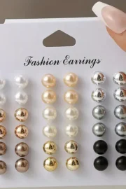 18 Pair Multi-Color Pearl Ball Stud Earrings Set