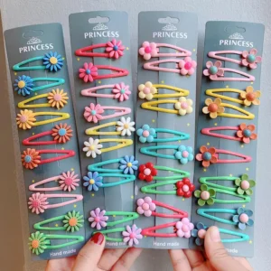 Flower Themed Baby Hair Clip 10pcs in One Card