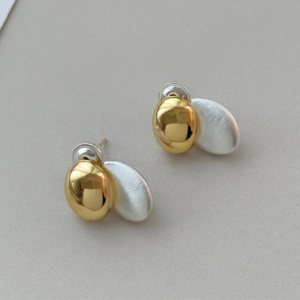 Brushed Small Gold Color Bean Earrings