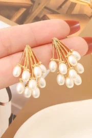 Pin Tassel Baroque Dangle Pearl Stud Earrings