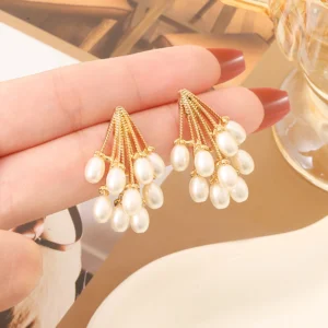 Pin Tassel Baroque Dangle Pearl Stud Earrings