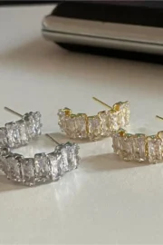 Zircon C-Shape Metal Earrings