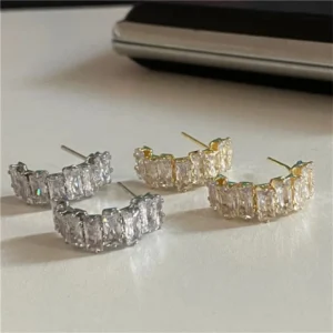 Zircon C-Shape Metal Earrings