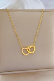 Gold Interlocking Heart Pendant Necklace
