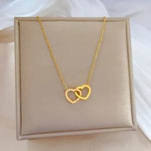Gold Interlocking Heart Pendant Necklace